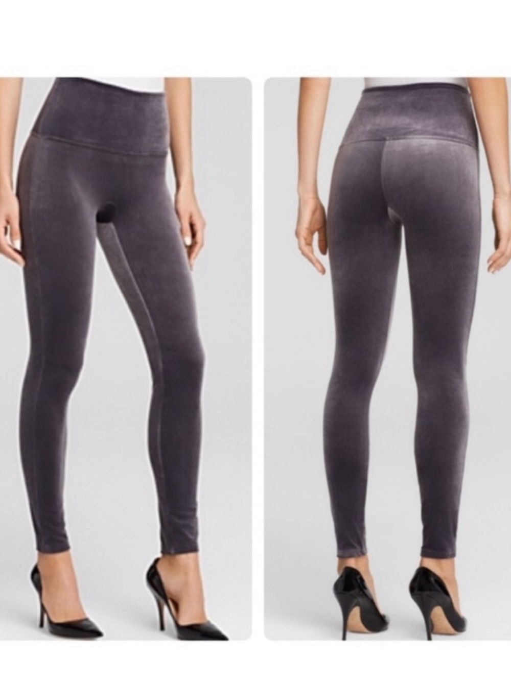 NWTSpanx High- Rise Velvet Wide Band Shaping Waist Band  Stretch Leggings. Gray